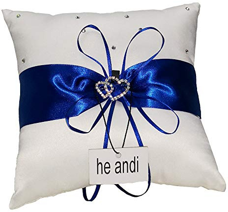 he andi 7.8 Satin Double Hearts Decoration Wedding Ring Bearer Pillow (Blue)