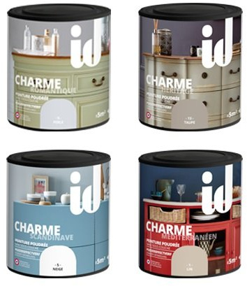 Id Paris Pintura efecto empolvado charme para muebles, objetos y boiseries. Directo sobre la madera en bruto, pintada o barnizada. - color Perla - 500 ml -