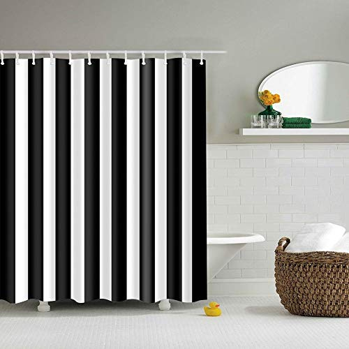 Boyouth Wasserdichter Duschvorhang Digitaldruck Vertikale Streifen Polyester 178x178 cm, 12 Haken