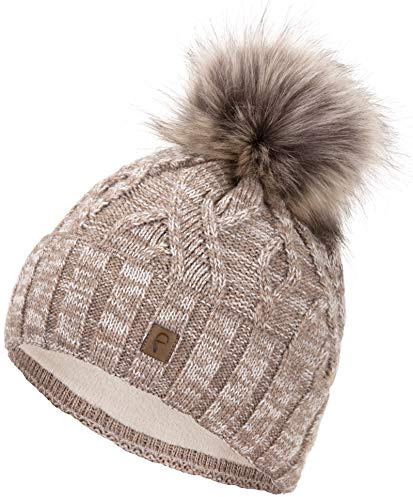 Faera Wintermütze Müttze Damen warm gefüttert mit Bommel Mädchen Bommelmütze Fleecefutter Winter Strickmütze Beanie Herren 33