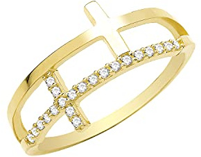 EDS Jewels Wunderschöner 9 Karat (375) Gold kreuz Damen - Ring mit Zirkonia WJS28372RSQ