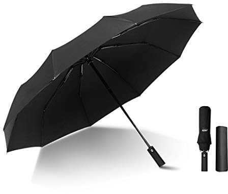 KONO Regenschirm Sturmfest Automatik Taschenschirm Schirm für Herren Damen, Schwarz Umbrella Windproof