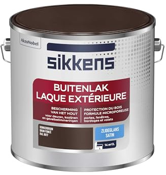 Sikkens - Peinture Laque Extérieure Bois et Fer - Finition tendue, sous-couche intégrée, facile à appliquer - Satin Brun Foncé 2,5 L