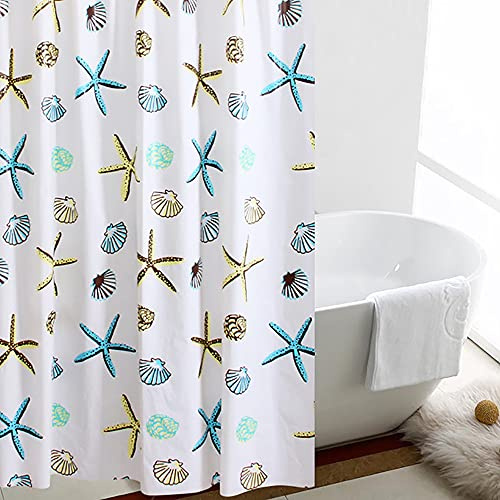 通用 Duschvorhänge, Blau und Weiß, groß, schimmelresistent, waschbar – 220/240 Tropfen, extra lang und breit, wasserdicht, Kunststoff, Badezimmer-Vorhänge von Seestern und Muschel für Nassräume