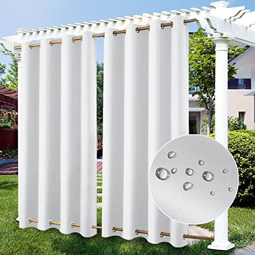ZJXSNEH Patio Outdoor Vorhang Sonnenschutz Winddichte Fenstervorhänge wasserdichte Verdunkelungsvorhänge Für Garten Schlafzimmer Vorhänge Veranda Pavillon Weiß(Breite x Hoch) B340cm x H140cm x 1PC