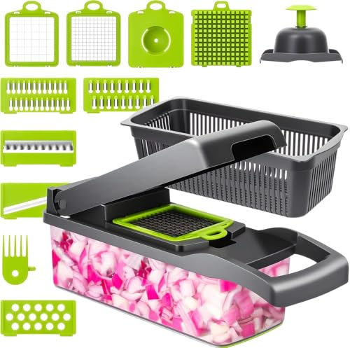 Marvelity Gemüseschneider, Zwiebelzerkleinerer, Multi 11 in 1 Lebensmittelzerkleinererer, Gemüsehobel Schneider, Mandoline Slicer Cutter Chopper, perfektes Küchengeschenk