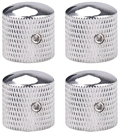 XIYANGJUAN Gitarrenknöpfe aus Metall, Chrom, Lautstärkeregler, silberfarbene Kuppelknöpfe mit Inbusschlüssel für Fender, Telecaster, Gibson, Les Paul, E-Gitarre, Bass, Zubehör, 4 Stück