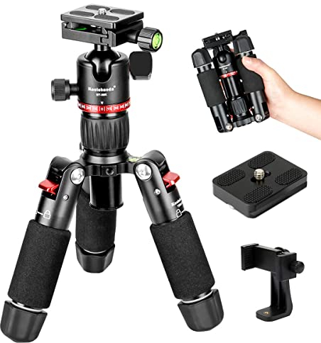 Koolehaoda Mini Tripod for Camera Aluminum Desktop Tripod with 360° Ball Head, Two 1/4 QR Arca-Tyle Plates and Phone Holder Included for DSLR Camera Video Camcorder, Load up to 6kg