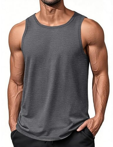 EKLENTSON Unterhemden Herren Gym T Shirt Sport Tank Top Stretch Muscle Shirt Fitness Yoga Trägershirt (S, Dunkelgrau)