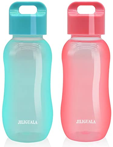 JILIGUALA Tazze da viaggio in plastica per caffè, acqua, sport, bottiglia d'acqua per latte, caffè, tè, succo, dimensioni 350 ml, blu e rosa, confezione da 2
