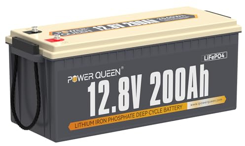Power Queen 200Ah LiFePO4 12V Batterie, Perfekter Ersatz für Blei-Säure Batterie, 10 Jahre Lebensdauer, 4000-15000 Zyklen, 100A BMS, Klasse-A-Zellen, Perfekt für Wohnmobil, Camping, Solar, Off-Grid