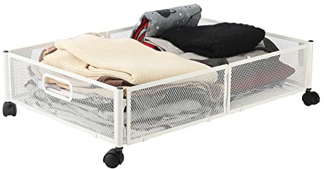 BestAlice Contenitori Sotto Letto con Ruote e Maniglie, Cassetto Organizzatore Pieghevole in Metallo per Camera da Letto, Vestiti, Coperte E Scarpe (Bianco 1)