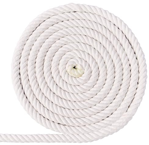 XINSHUNCAN Baumwollseil, 15 mm, 10 m, natürlich, weich, dick, 4 Stränge, gedrehtes Baumwollseil für Heimwerker, Basteln, Wandbehang, Pflanzenaufhänger, Makramee, Gartenarbeit, Knoten, dekorative