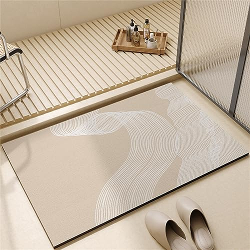 Badezimmerteppich, Badematte, FußMatte, Badteppich 90x120cm, Badvorleger, Badematte Badteppich Badvorleger Rutschfest Waschbar, Teppich Badezimmer Teppiche, Bathroom Mat, Bath Mat, Badematten, Beige