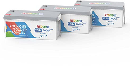 Redodo Bateria Litio 12V 200Ah Plus(3 Pack) Bateria LiFePO4, Incorporada en 200A BMS, 2560W Potencia de Salida Bateríade Litio con 4000+ Ciclo,10 Años Vida Útil, para Autocaravana, Sistema Solar
