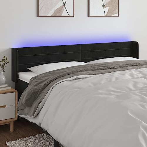 CKioict Betthaupt Wandkissen Bett Bettkopfteil Schlafzimmer LED Kopfteil Schwarz 163x16x78/88 cm SamtGeeignet für Schlafzimmer, Gästezimmer, Schlafsaal