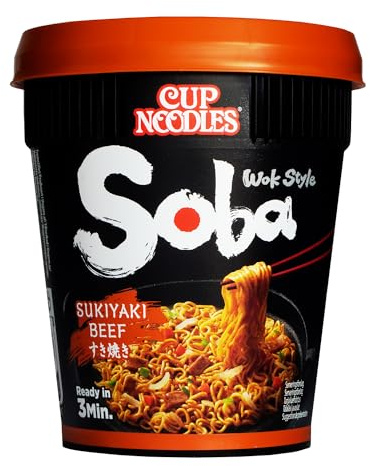 NISSIN Soba Cup - Saveur Sukiyaki Beef -1 carton de 8 cups de 89g