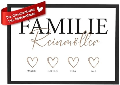Wackadoo Bilderrahmen Personalisiertes Familie Poster mit Herz Typographie, Familienbild fŸr Kinderzimmer, Holz Bilderrahmen mit Glasscheibe, fotogeschenke personalisiert, personalisiertes geschenk