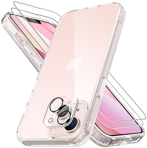 Mootobo for iPhone 13 Case, 4 in 1 [Mil-Grade Shockproof Defense] with 2 Screen Protector+1 Lens Protector,Translucent Matte Back Slim Shockproof Phone Cover for iPhone 13 6.1 inch - Clear