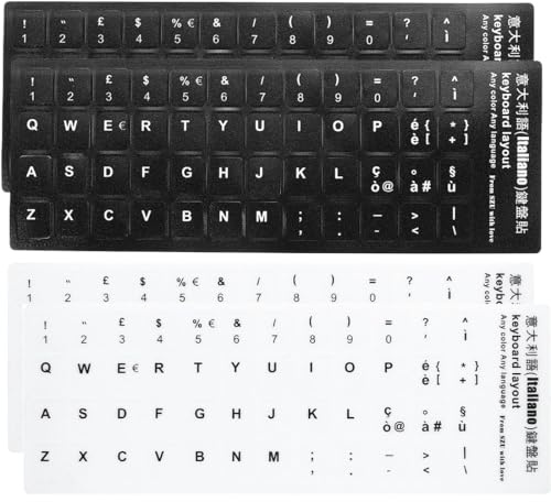 LICHUANUK 4 Stück Italienische Aufkleber, geeignet für jede Standard-Tastatur (2 x Schwarz, 2 x Weiß)
