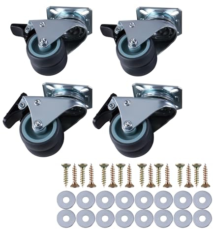 ONLISUM 4er Set Möbelrollen，50 mm Lenkrollen mit Bremse，Doppelrollen für innen und außen(4 Bremsrollen)