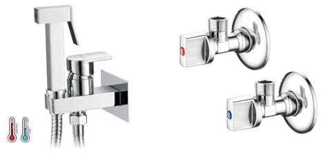 Ibergrif M22019 - Muslim Shower Mixer Kit, Hot and Cold Bidet Spray with Shattaf Sprayer, Hose Pipe & Angled Water Isolating Valves Wall Mounted Basin Sink 1/2 x 1/2 BSP, Warmer System