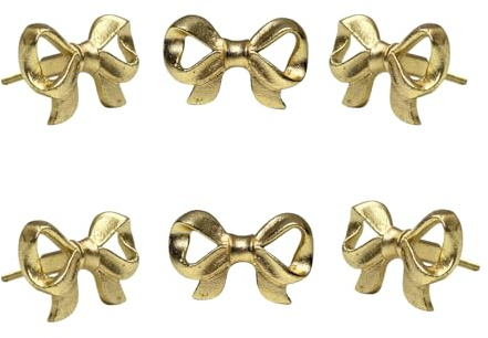 Perilla Home Set of 6 Metal Rose Tie Door Knobs - Decorative Door Knobs Rose Tie Handle with Screw | Cupboard Drawer Dresser Bedroom Kitchen Cabinet Wardrobe Pulls (2.5 x 1.5 x 1.1) Gold