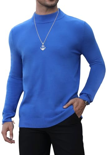 MLANM Men's Thermal Turtleneck Long Sleeve Jumper Winter Sapphire Blue S