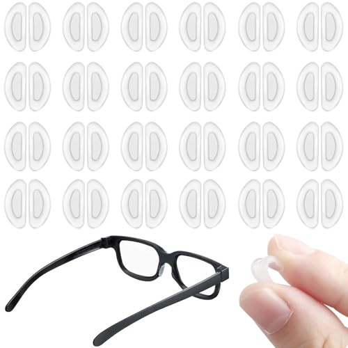 Xrten 24 Paires Plaquettes de Nez, Adhésif Plaquett Lunette, Plaquettes de Nez Adhésives pour Lunettes, Plaquettes de Nez en Silicone, Anti Glisse Lunettes (Transparent)
