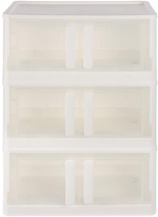 Mehrzweckschrank,Weiß Stapelbar Faltbar 3er Pack Aufbewahrungsboxen mit Deckeln,Vordertüröffnung für einfachen Zugang,Kleiderschrank Spielzeug