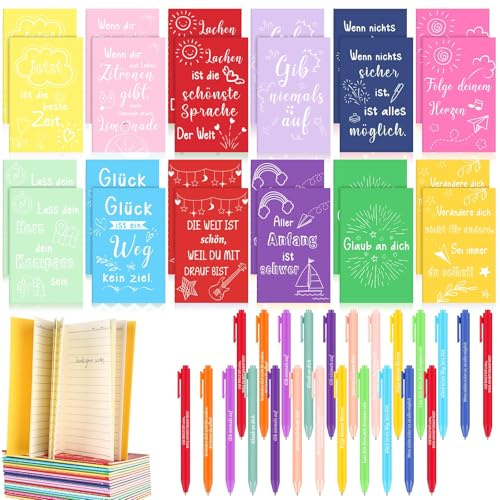 24 Sets Dankeschön Geschenk für Kollegen Mitarbeiter Schuler Kleine Notizbücher Motivierend Notizblöcke mit Kugelschreiber Druckkugelschreiber Inspirierende Abschiedsgeschenk Geschenke für Schüler
