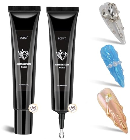 2Pcs Nail Art Rhinestone Kleber Gel, Nagel Strass Kleber Gel, 3D Skulptur Nail Professioneller Edelsteinkleber für Strasssteine Kristallsteine Juwelen, Anfänger und Salons