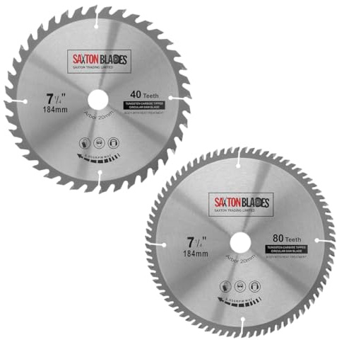 TCT Circular Saw Blades 184mm x 40 & 80T x 20mm Bore (16mm ring) (Pack of 2)