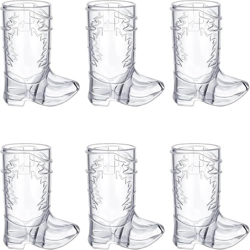 Yeeliv Mini Cute Cowboy Boot Shot Glasses, 6 Pcs Plastic Western Cowboy Mini Beer Mugs, 1 Oz Reusable Boot Cups for Cowboy Party Bachelorette Party Supplies Wedding Decor (Clear)