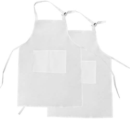 JRSHIRLEYLTD Lot De 2 Tabliers Blancs pour Enfants Réglables Avec 2 Poches pour Cuisine, Pâtisserie, Peinture (46 X 56 Cm)