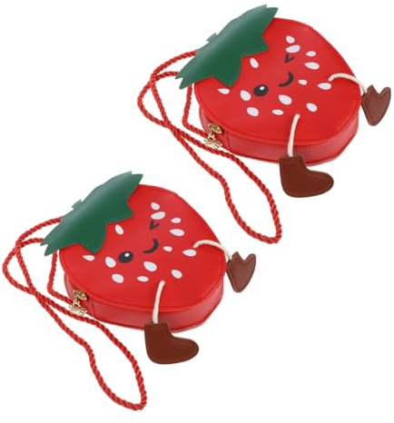 GALPADA 2 Stück Erdbeer Umhängetaschen Kinder Pu Schultertaschen Mit Verstellbarem Riemen Leicht Strapazierfähig Mädchen Reise Crossbody Tasche