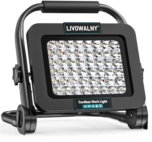 LIVOWALNY Foco LED de construcción compatible con Makita 18 V, 40 W, 4000 lm, portátil, inalámbrico, con 2 modos de brillo para garaje, camping y construcción (sin batería)