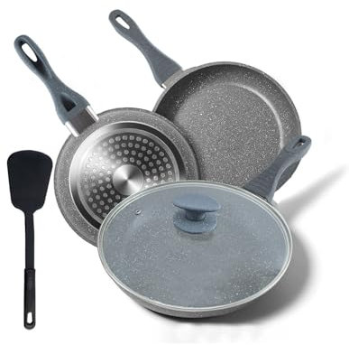 cecaro group Set 3 Padelle 20/24/28 cm,con coperchi antiaderente Alluminio anche per induzione