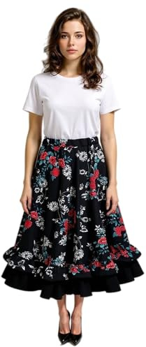 Falda Profesional de Lunares y Flores Sevillana Flamenca para Mujer – Traje de Baile Flamenco de Alta Calidad, Ropa Tradicional Andaluza, para Feria, Romerías, Actuaciones y Danza Flamenca (TALLA SG)