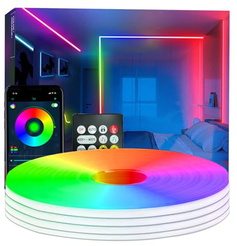 Bvokon 20M Neon-Lichterkette, RGB + IC, flexible LED-Lichtsteuerung mit App/Fernbedienung, Farbwechsel, IP65 wasserdicht, Musik-Synchronisations-Lichtleiste für Schlafzimmer