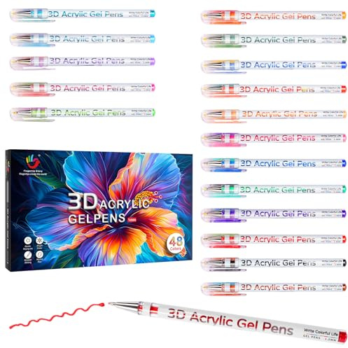 FINGERTIP STORY 3D Acryl Gelstift, 1,0 mm Spitze, 48 Acrylic Paint Pens Glitter Gel Pens Stick, Acrylstifte Auf Wasserbasis Acrylic Für Malbücher Kritzeln (48 Farben)