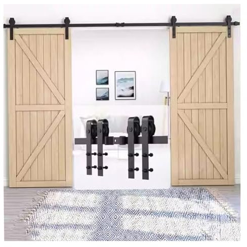 Kit Ferramenta For Porta Scorrevole Da Fienile,Accessori For Binario Scorrevole For Anta Doppia,For Guardaroba,Bagno,Garage (porta Non Inclusa)(157.5 Track (Double Door))