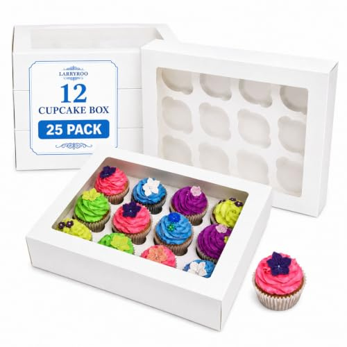 12 Hole Cavity Windowed Cupcake Boxes with Removable Inserts - Pack of 25