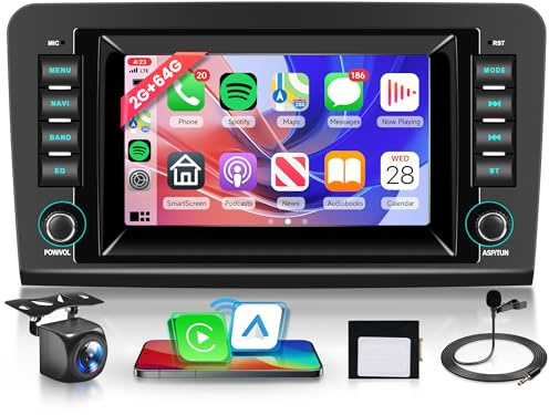 4Core 64G Inalámbrico Carplay Android 15 Radio Coche para Mercedes Benz ML GL W164 ML350 ML500 GL320 X164 ML280 7 Pulgadas Radio Coche Android Auto GPS Navi WiFi Bluetooth FM/RDS EQ/SWC Cámara Trasera
