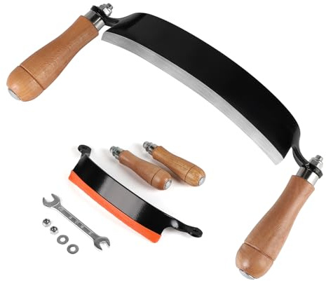 SWAWIS 200mm Zugmesser für Holz, Gebogen, Rindenschäler mit Ergonomischen Holzgriffen und Klingenschutz, Reifmesser Scharfer für Holzbearbeitung, Zusammenbau Erforderlich(8'')