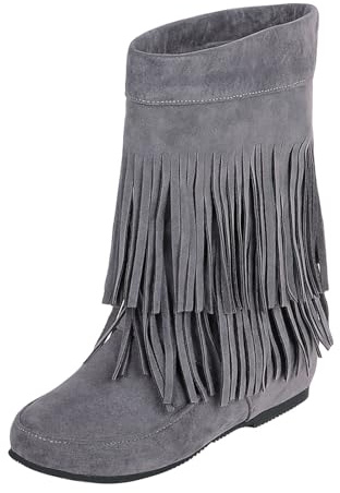 Halvstövlar damer eleganta, höststövlar damer platta fransstövlar bekväma vinterstövlar damstövlar vintage cowboystövlar enfärgade övergångsstövlar fransar ridstövlar mocka cowboy stövlar