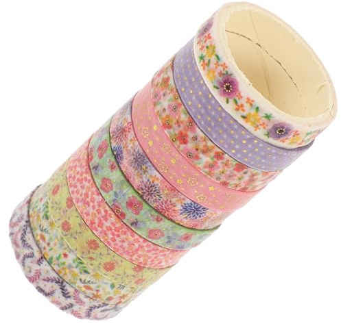 GARIOUANS 10 rullar Dekorativa Washi-tejper Tunt DIY Scrapbooking Band med Blommönster Självhäftande och Lätt Rivbar för Hantverk Dagböcker Fotoalbum och Presentinslagning