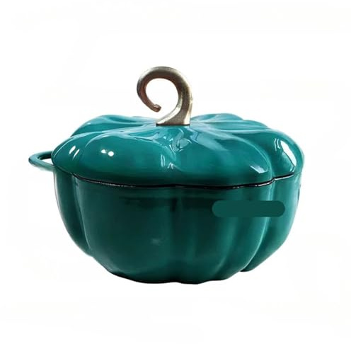 Horno holandés de calabaza Olla de hierro fundido esmaltado, horno holandés, diseño calabaza, recubrimiento creativo, antiadherente, con tapa(Green 24cm)