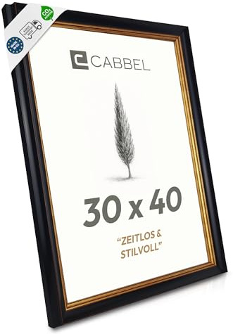 CABBEL Barock Bilderrahmen Schwarz-Gold 30x40 cm AVI – Antik Vintage Fotorahmen dekorativ verziert mit Ornamenten, klassischer Rahmen für Poster, Fotos & Kunstwerke, Wanddekoration für Wohnzimmer