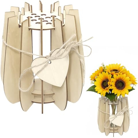 Jarrón de Madera para Ramo de Flores de Lego, Jarrón 3D Estilo Puzzle Compatible con la colección Lego Botanicals, Rosas, Girasoles para decoración de Adultos